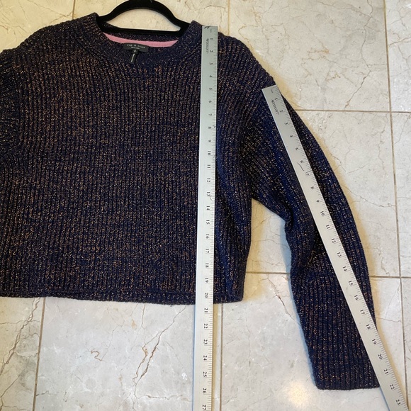 rag and bone black crew sweater with rust metallic thread, bottoms at cuff, Sz S - Picture 11 of 12